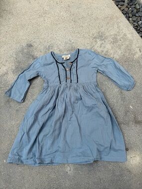 Girls Light Blue Cotton Peasant Dress with Button Front 4